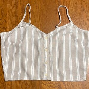Weekend XL Striped Gray Button-Up Women's crop top linen